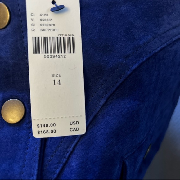 Anthropologie Suede MINI Skirt Lined w/Pockets 14 Real Leather Button-Front Blue - Picture 6 of 7